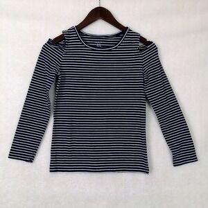 Carters Girls Tee 10/12 Navy Blue White Stripe Cold Shoulder Long Sleeve T-Shirt